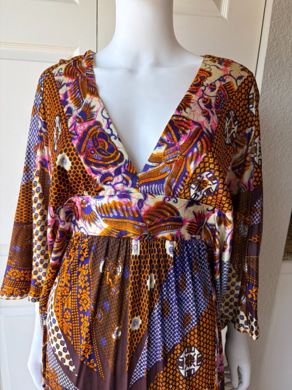Vintage 70's Colorful Pattern Kaftan Maxi Dress - Picture 8 of 16